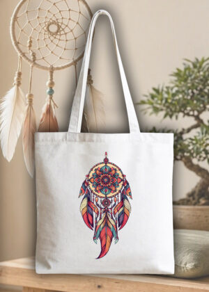 Masque sac tote bag blanc vue de face Visuel Attrape rêves I - Spirituelles Zen Tote Bag Attrape rêves I ~ Spirituelles & Zen