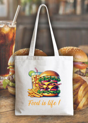 Masque sac tote bag blanc vue de face Visuel Burgers I - Eat me, drunk me Tote Bag burger ~ Eat me & Drink me