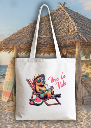 Masque sac tote bag blanc vue de face Visuel Capybara II - Humours Tote Bag Capybara II ~ Summers Vibes
