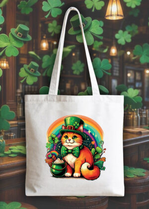 Masque sac tote bag blanc vue de face Visuel Chats I - Saint Patrick Tote Bag Chat ~ Saint Patrick