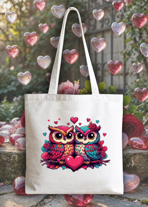 Masque sac tote bag blanc vue de face Visuel Chouettes I - Loves Tote Bag Chouettes ~ Love