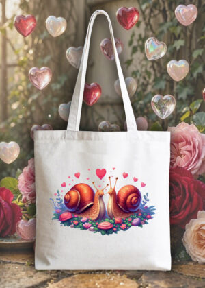 Masque sac tote bag blanc vue de face Visuel Escargots I - Loves Tote Bag Escargot ~ Love