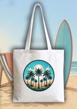 Masque sac tote bag blanc vue de face Visuel Fleurs I - Natures Tote Bag Palmiers ~ Summers Vibes