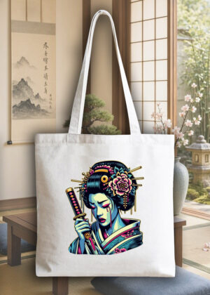 Masque sac tote bag blanc vue de face Visuel Geishas II - Asia Tote Bag Geïsha II ~ Asia