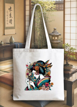 Masque sac tote bag blanc vue de face Visuel Geishas IV - Asia Tote Bag Geïsha IV ~ Asia