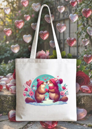 Masque sac tote bag blanc vue de face Visuel Marmottes I - Loves Tote Bag Marmottes ~ Love