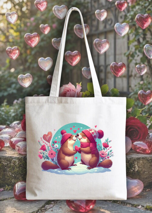 Masque sac tote bag blanc vue de face Visuel Marmottes I - Loves Tote Bag Marmottes ~ Love