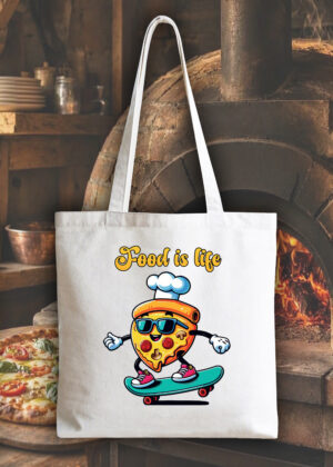 Masque sac tote bag blanc vue de face Visuel Pizza I - Eat me, drunk me Tote Bag Pizza ~ Eat me & Drink me