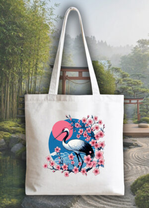 Masque sac tote bag blanc vue de face Visuel Sygognes I - Asia Tote Bag Cigogne ~ Asia