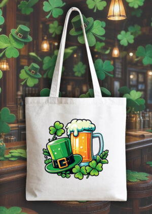 Masque sac tote bag blanc vue de face Visuel fête de la Saint Patrick III - Saint Patrick Tote Bag Bière I ~ Saint Patrick