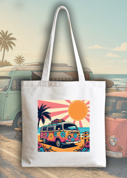 Masque sac tote bag blanc vue de face Visuel van II - Véhicules Tote Bag Van II ~ Vintages Cars