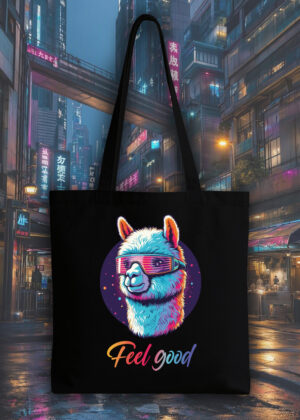 Masque sac tote bag noir vue de face Alpaga lunettes futuristes I Tote Bag Alpaga ~ Colors Vibes