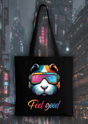 Masque sac tote bag noir vue de face Cochons d'Inde lunettes futuristes I Tote Bag Cochon d'Inde ~ Colors Vibes