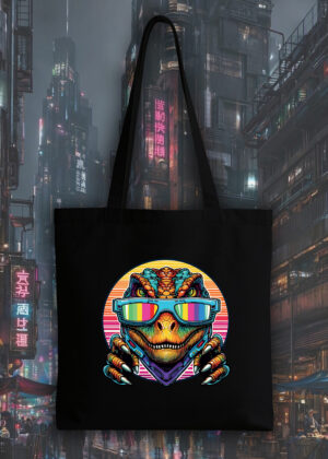 Masque sac tote bag noir vue de face Dinosaures lunettes I Tote Bag Dinosaure I ~ Colors Vibes