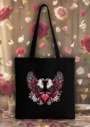 Masque sac tote bag noir vue de face Visuel Aigles I - Loves Tote Bag Aigles I ~ Loves