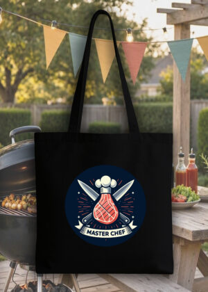 Masque sac tote bag noir vue de face Visuel Barbecue I - Eat me, drunk me Tote Bag Barbecue ~ Eat me & Drink me