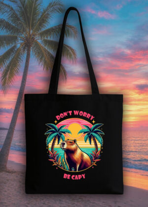 Masque sac tote bag noir vue de face Visuel Capybara I - Natures Tote Bag Capybara I ~ Summers Vibes