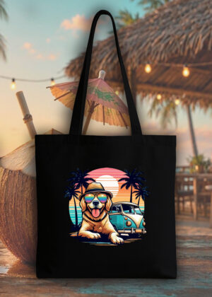 Masque sac tote bag noir vue de face Visuel Chiens I - Humours Tote Bag Chien ~ Summers Vibes