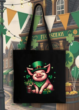 Masque sac tote bag noir vue de face Visuel Cochons I - Saint Patrick Tote Bag Cochon ~ Saint Patrick