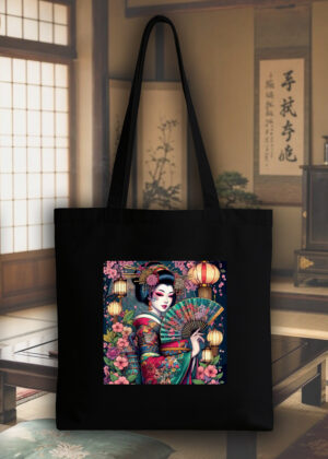 Masque sac tote bag noir vue de face Visuel Geishas III - Asia Tote Bag Geïsha III ~ Asia