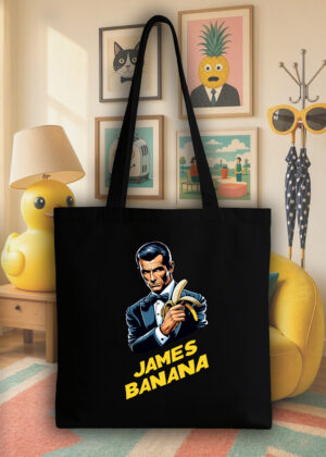 Masque sac tote bag noir vue de face Visuel James bond I - Humours Tote Bag James Banana ~ Humours
