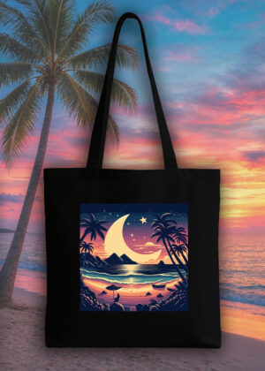 Masque sac tote bag noir vue de face Visuel Lune de mer I - Paysages Tote Bag Lune de Mer ~ Summers Vibes