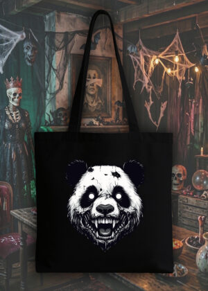 Masque sac tote bag noir vue de face Visuel Panda halloween 1 Tote Bag Panda I ~ Horreurs