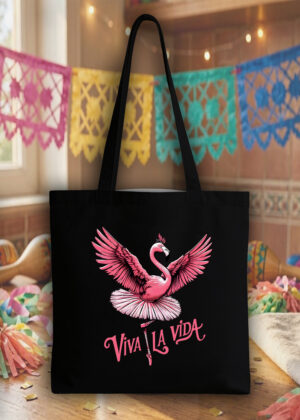Masque sac tote bag noir vue de face Visuel animaux drôles I - Dances & fiestas Tote Bag Flamant rose ~ Danses & Fiestas