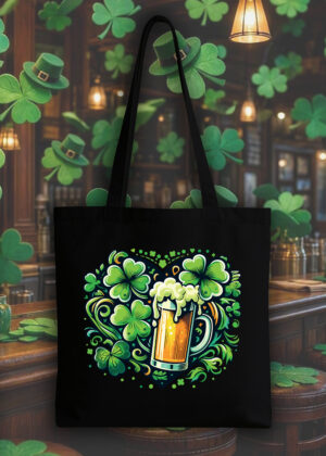 Masque sac tote bag noir vue de face Visuel fête de la Saint Patrick IV - Saint Patrick Tote Bag Bière II ~ Saint Patrick