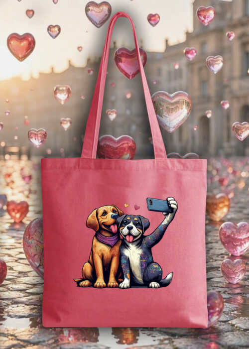 Masque sac tote bag rose vue de face Visuel Chiens I - Humours Tote Bag Chiens ~ Love