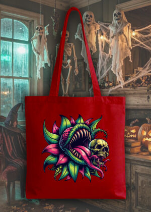 Masque sac tote bag rouge vue de face Visuel Fleurs 1 - Horreurs Tote Bag Fleur ~ Horreurs