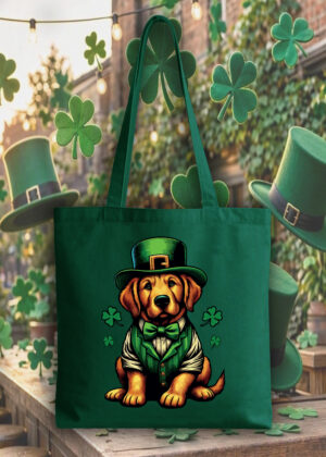 Masque sac tote bag vert vue de face Visuel Chiens I - Saint Patrick Tote Bag Chien ~ Saint Patrick