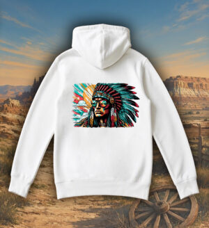 Sweets blanc capuche adultes vue de dos Visuel Apaches II - Western Sweats à capuche Unisexe Adultes / Apache II ~ Western