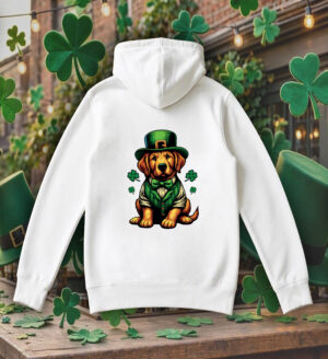 Sweets blanc capuche adultes vue de dos Visuel Chiens I - Saint Patrick Sweats à capuche Unisexe Adultes / Chien ~ Saint Patrick