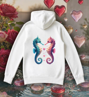 Sweets blanc capuche adultes vue de dos Visuel Hippocampes I - Loves Sweats à capuche Unisexe Adultes / Hippocampes ~ Loves