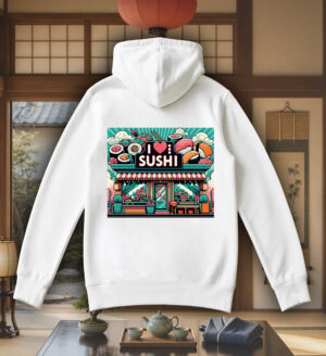 Sweets blanc capuche adultes vue de dos Visuel sushis I - Asia Sweats à capuche Unisexe Adultes / Sushis I ~ Asia