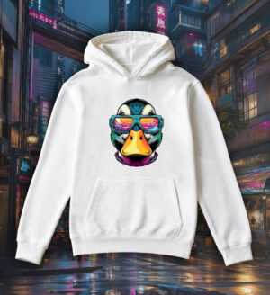 Sweets blanc capuche adultes vue de face Canards lunettes futuristes I Sweats à capuche Unisexe Adultes / Canard ~ Colors Vibes