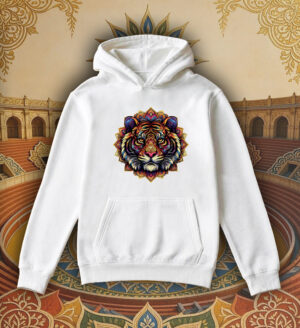 Sweets blanc capuche adultes vue de face Tigre Mandala I Sweats à capuche Unisexe Adultes / Tigre ~ Mandala