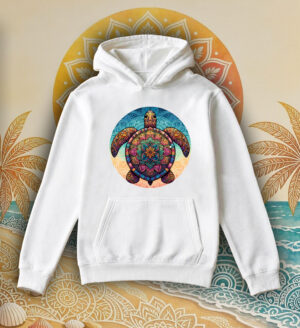 Sweets blanc capuche adultes vue de face Tortue mandala I Sweats à capuche Unisexe Adultes / Tortue ~ Mandala