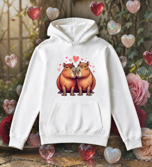 Sweets blanc capuche adultes vue de face Visuel Capybaras amoureux I - Loves Sweats à capuche Unisexe Adultes / Capybaras ~ Loves