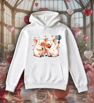 Sweets blanc capuche adultes vue de face Visuel Cochons I - Humours Sweats à capuche Unisexe Adultes / Cochons ~ Loves