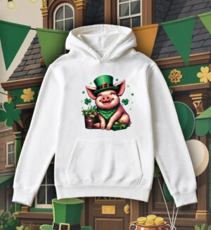 Sweets blanc capuche adultes vue de face Visuel Cochons I - Saint Patrick Sweats à capuche Unisexe Adultes / Cochon ~ Saint Patrick