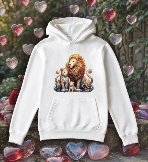 Sweets blanc capuche adultes vue de face Visuel Lions I - Animaux Sweats à capuche Unisexe Adultes / Lions ~ Loves