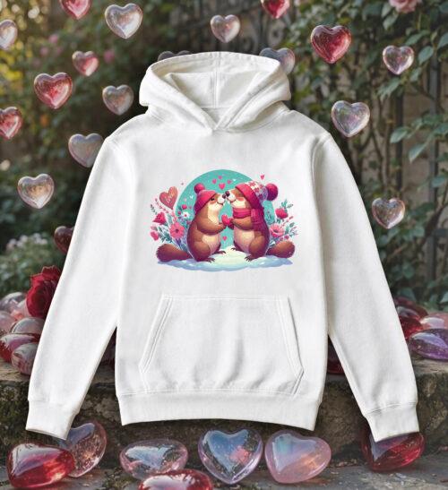 Sweets blanc capuche adultes vue de face Visuel Marmottes I - Loves Sweats à capuche Unisexe Adultes / Marmottes ~ Loves