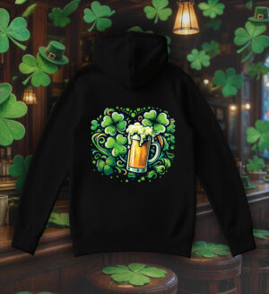 Sweets noir capuche adultes vue de dos Visuel fête de la Saint Patrick IV - Saint Patrick Sweats à capuche Unisexe Adultes / Bière II ~ Saint Patrick
