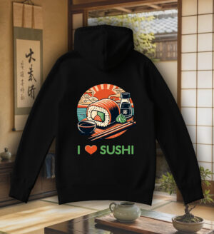 Sweets noir capuche adultes vue de dos Visuel sushis 3 - Asia Sweats à capuche Unisexe Adultes / Sushis III ~ Asia