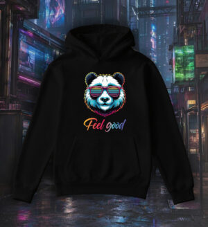 Sweets noir capuche adultes vue de face Panda lunettes futuristes I Sweats à capuche Unisexe Adultes / Panda ~ Colors Vibes