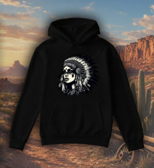 Sweets noir capuche adultes vue de face Visuel Apaches I - Western Sweats à capuche Unisexe Adultes / Apache I ~ Western