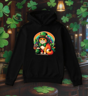 Sweets noir capuche adultes vue de face Visuel Chats I - Saint Patrick Sweats à capuche Unisexe Adultes / Chat ~ Saint Patrick