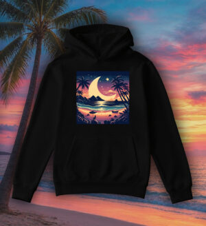 Sweets noir capuche adultes vue de face Visuel Lune de mer I - Paysages Sweats à capuche Unisexe Adultes / Lune de Mer ~ Summers Vibes